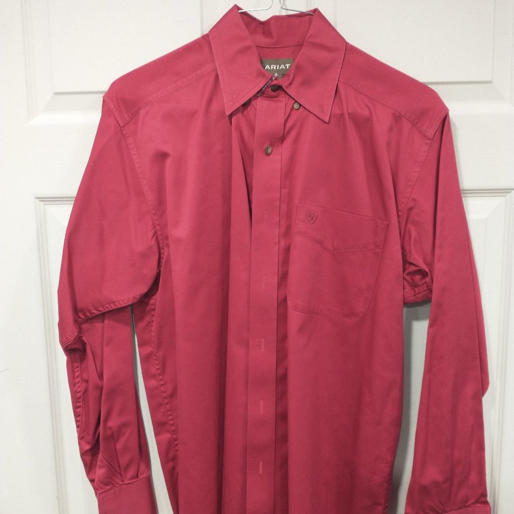 Mens Ariat Twill Button Down Shirt - Red - Medium Size